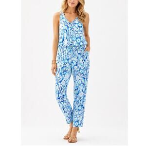 Lilly Pulitzer Paulina Racerback Jumpsuit Indigo Sunset Beach Size XS